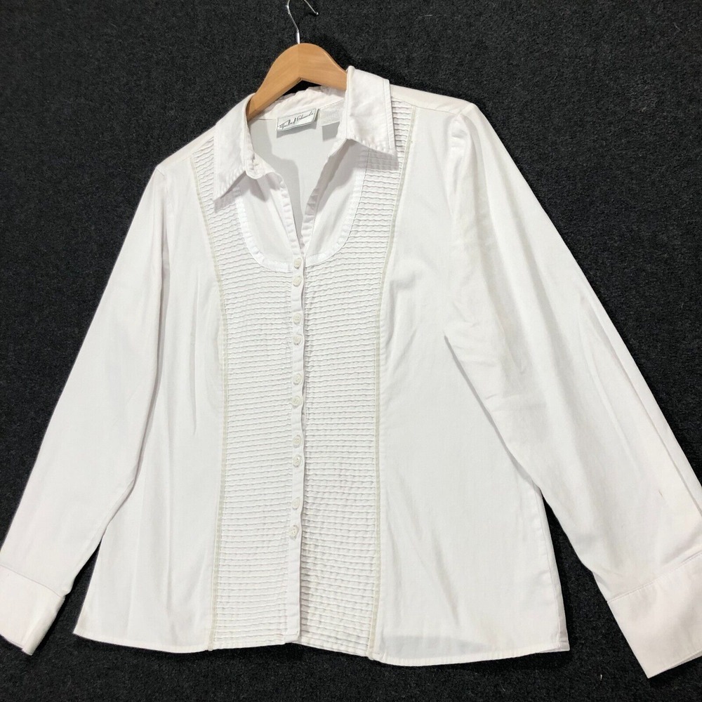 Michael Edwards Women's Size 14 White Cotton Button Up Front with Ribbed Front